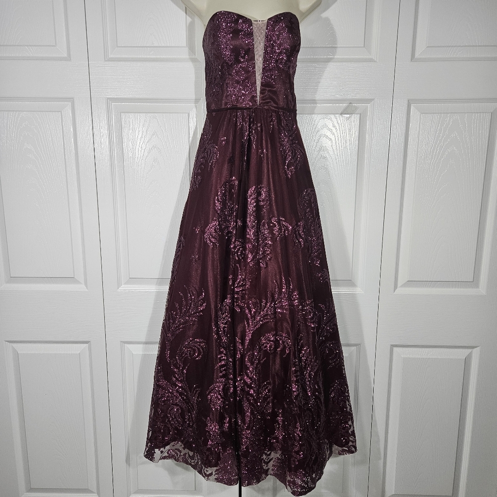 CACHET Prom Strapless Burgandy &  Purple Dress